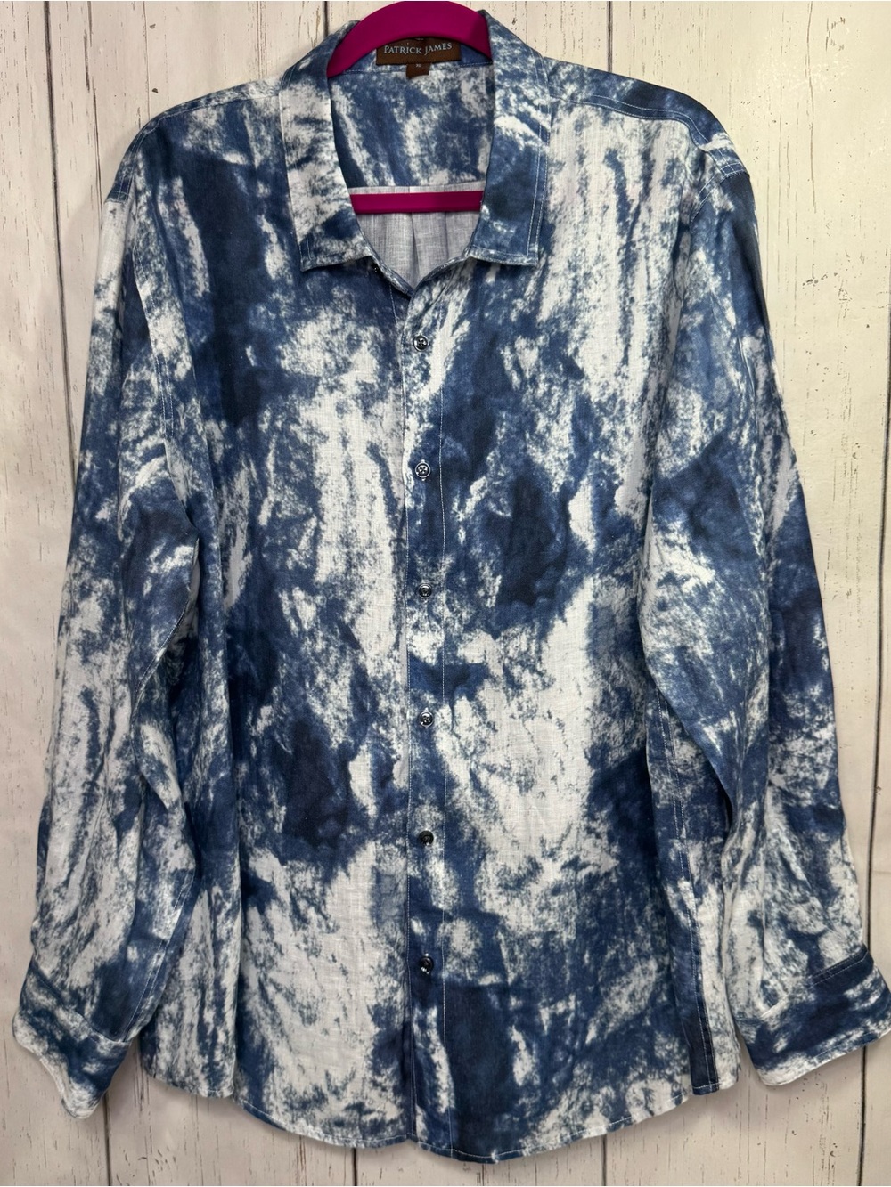 Patrick James Blue Tie Dye Linen Button Up Shirt XL Coastal Beach Casual Resort